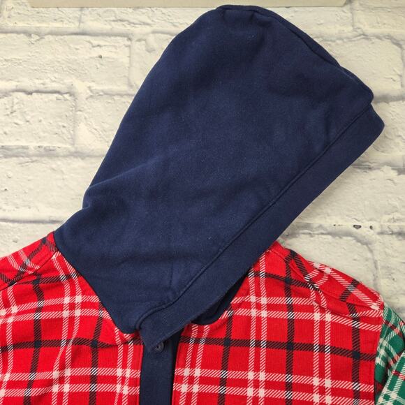 Lands' End Serious Sweats Hoodie Mixed Plaids Red Blue Green size Large (14-16) - Picture 10 of 16